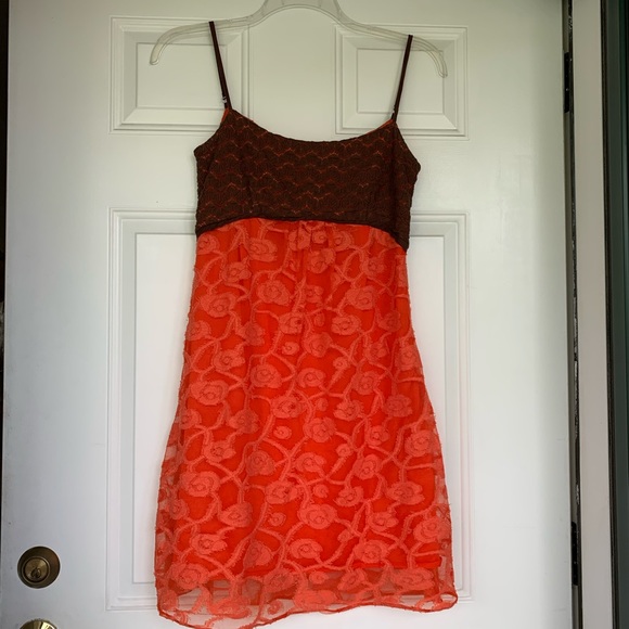 T Bleu Dresses & Skirts - T Bleu Crochet Bodice Orange/Brown Dress-size Sm